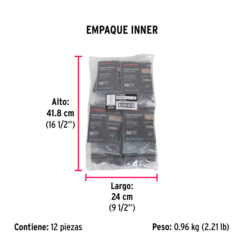 Bolsa con 50 Taquetes de Plastico 5/16" Cafe Fiero