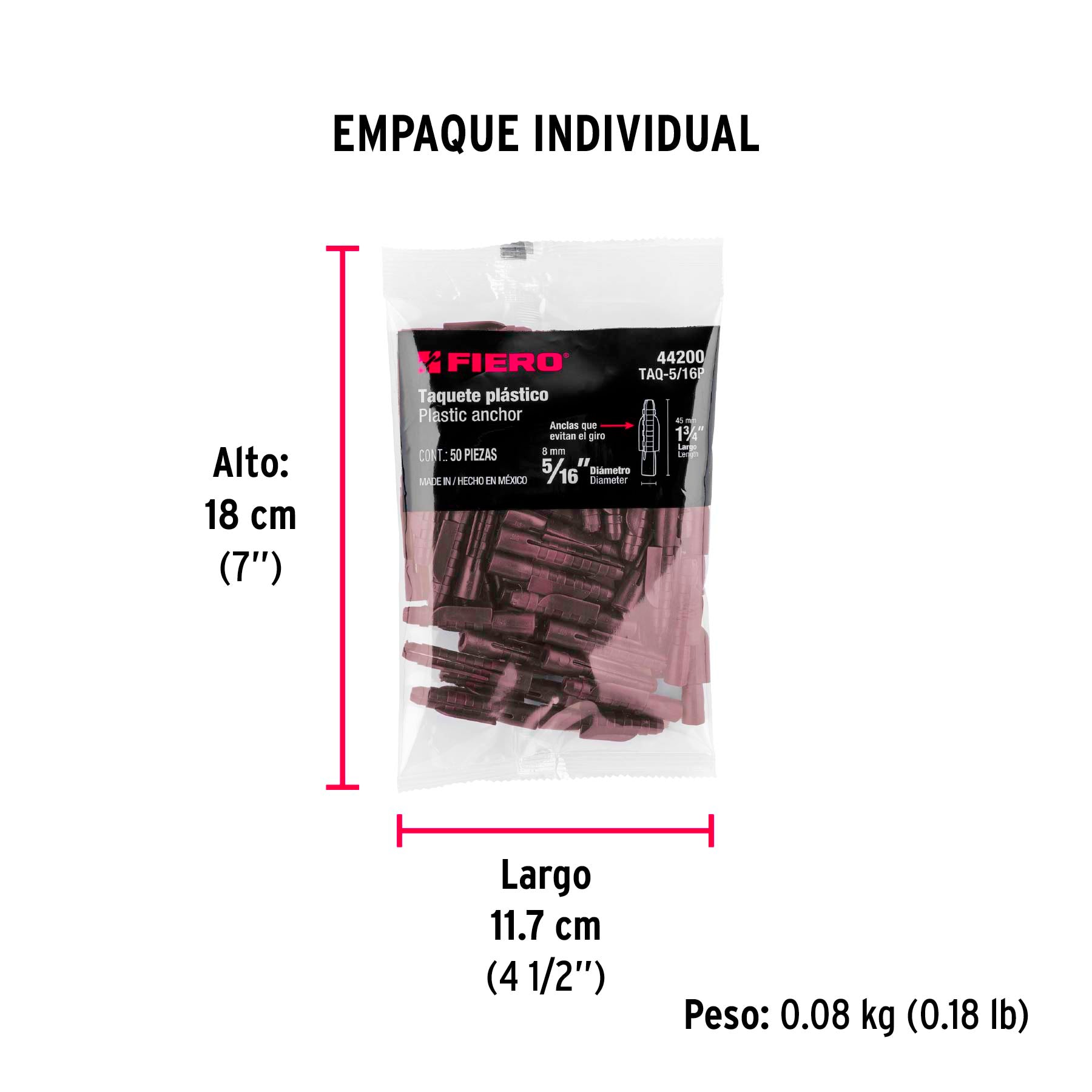 Bolsa con 50 Taquetes de Plastico 5/16" Cafe Fiero