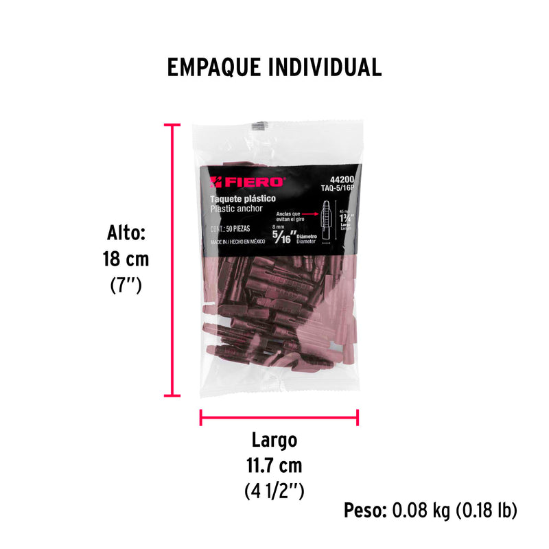 Bolsa con 50 Taquetes de Plastico 5/16" Cafe Fiero