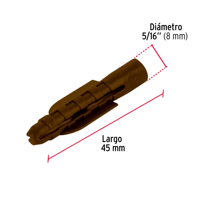 Bolsa con 50 Taquetes de Plastico 5/16" Cafe Fiero