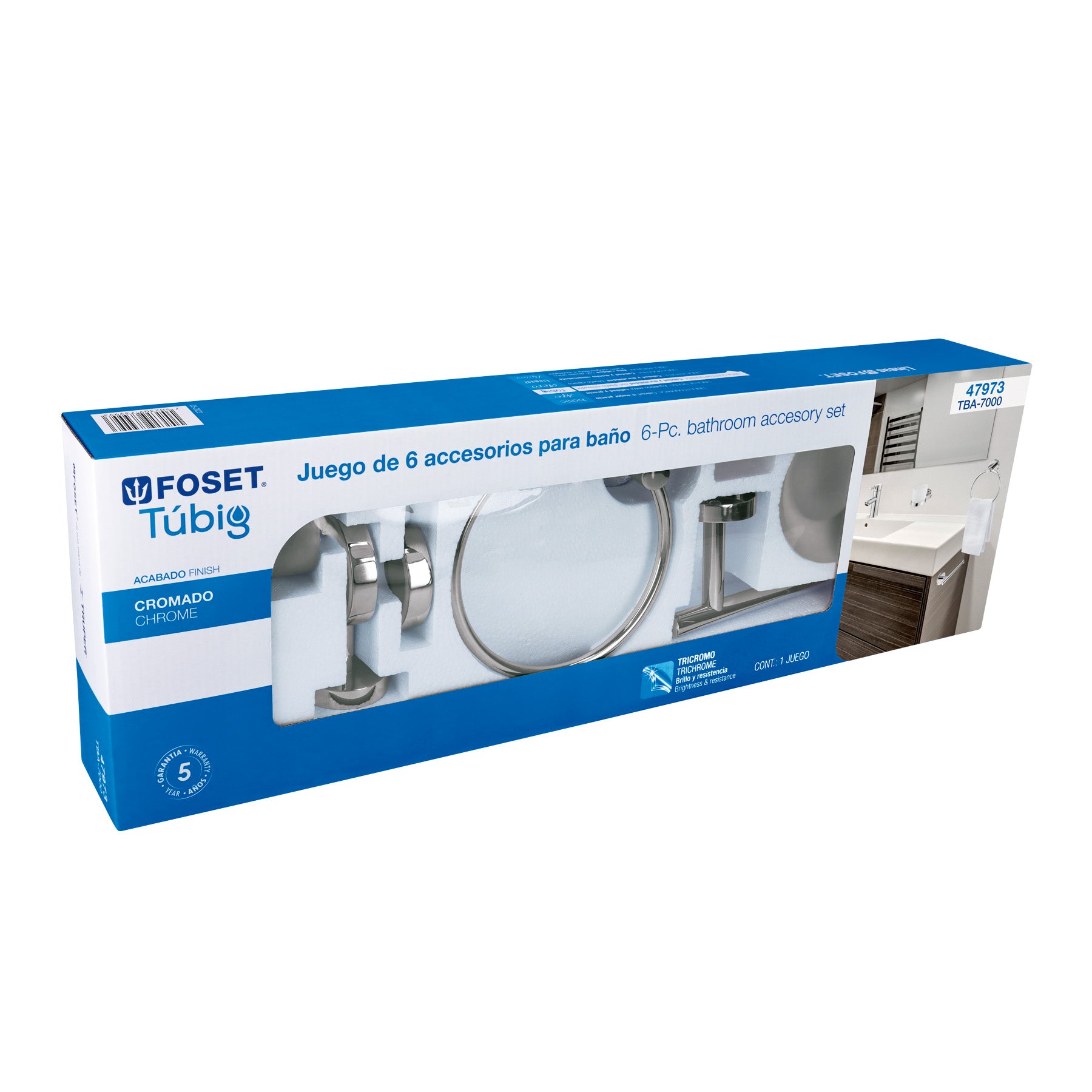 Juego de 6 Accesorios para Baño FOSET TUBIG Acabado Cromo