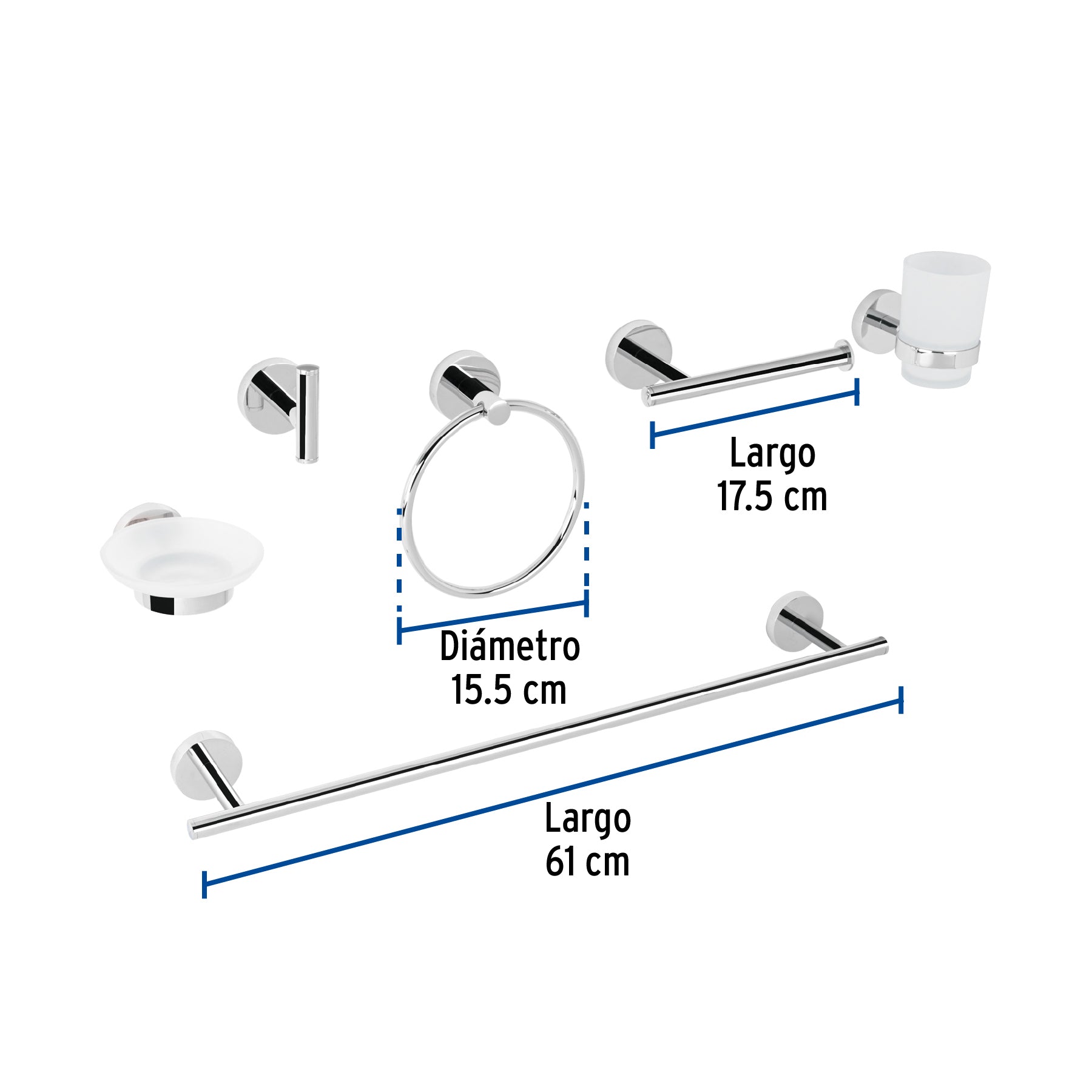 Juego de 6 Accesorios para Baño FOSET TUBIG Acabado Cromo