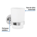 Portavaso Cepillero con Vaso de Vidrio Foset Tubig Acabado Cromo