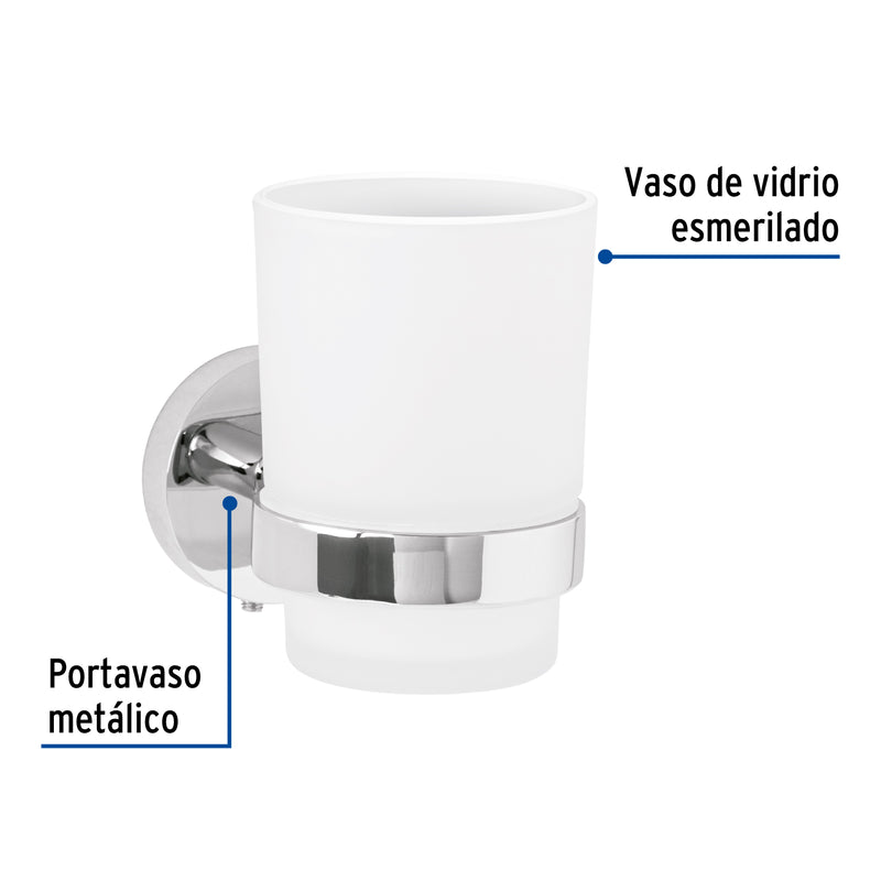 Portavaso Cepillero con Vaso de Vidrio Foset Tubig Acabado Cromo