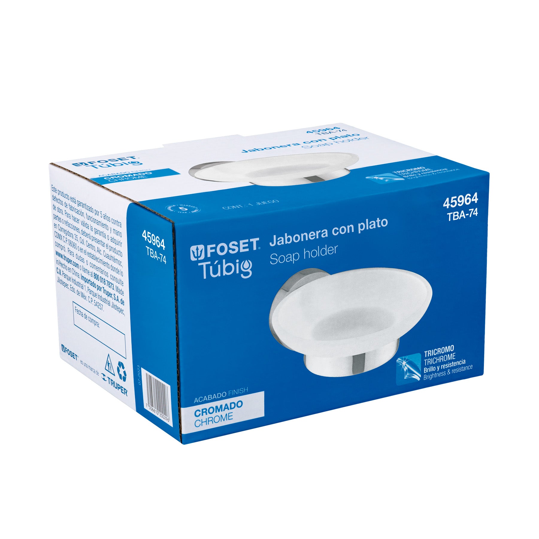 Jabonera Metalica con Plato de Vidrio FOSET TUBIG Acabado Cromo