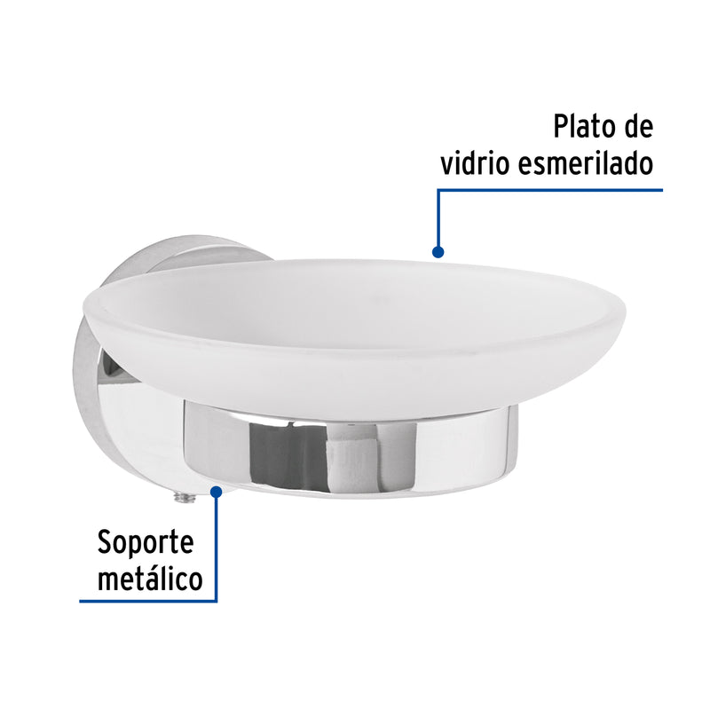 Jabonera Metalica con Plato de Vidrio Foset Tubig Acabado Cromo