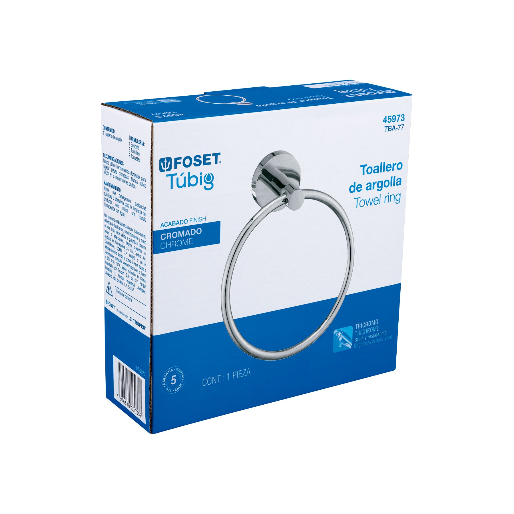 Toallero Argolla Metalico FOSET TUBIG Acabado Cromo