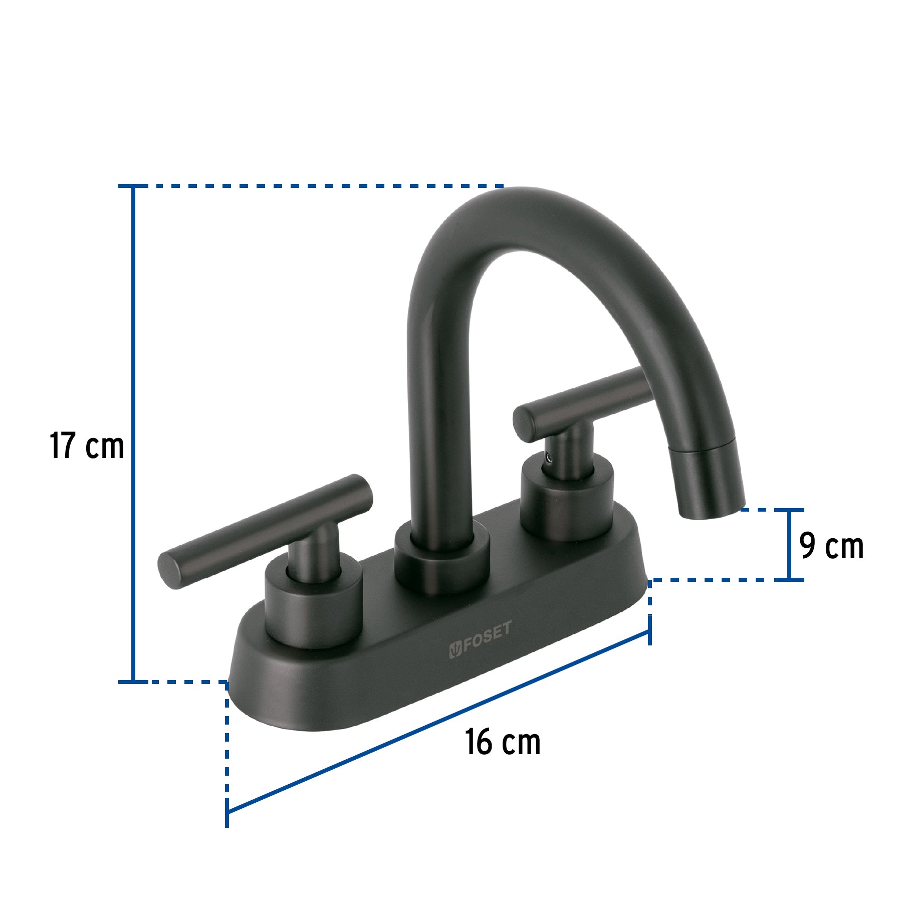 Mezcladora para Lavabo 4" Manerales Palanca FOSET TUBIG Acabado Negro Mate
