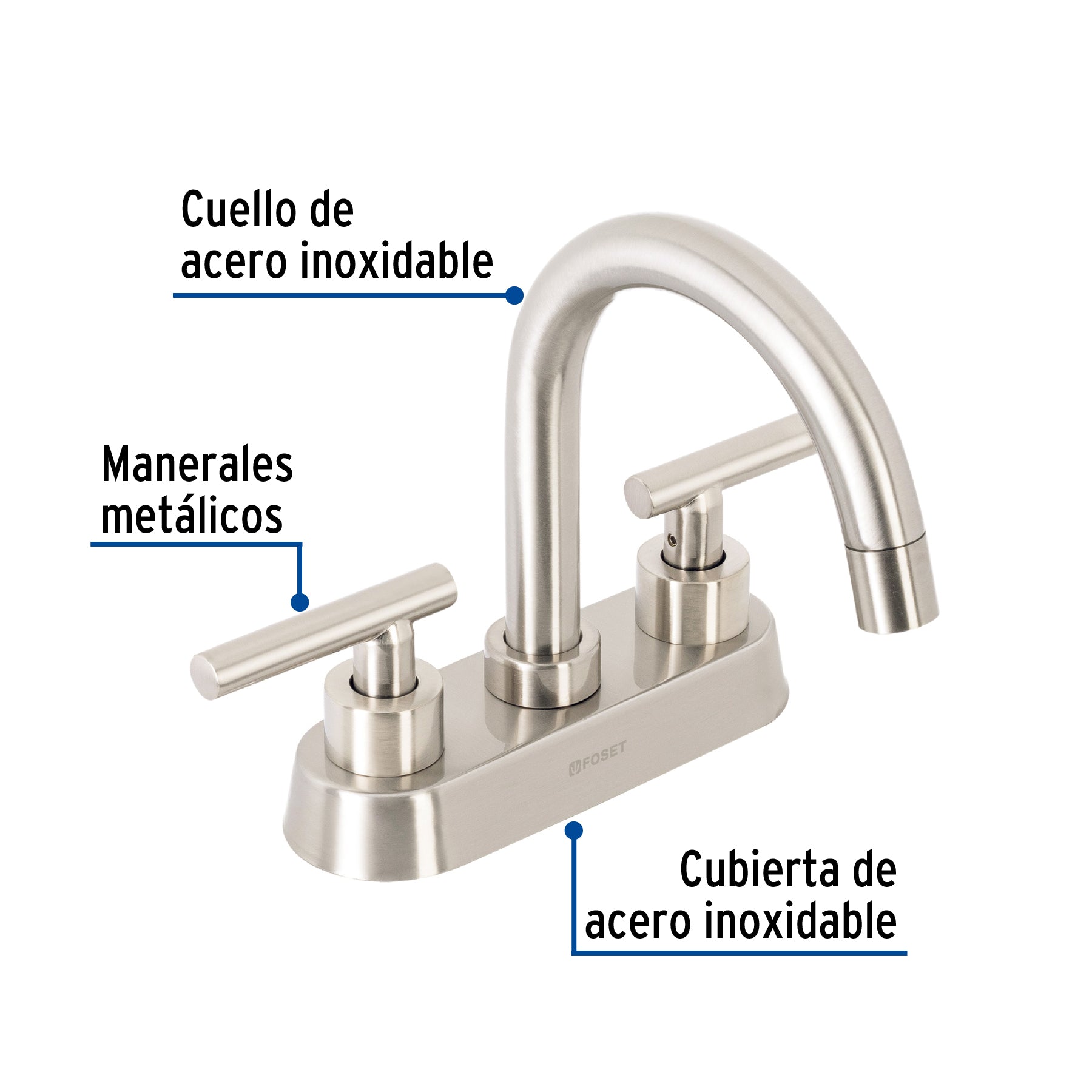 Mezcladora para Lavabo 4" Manerales Palanca FOSET TUBIG Acabado Satin
