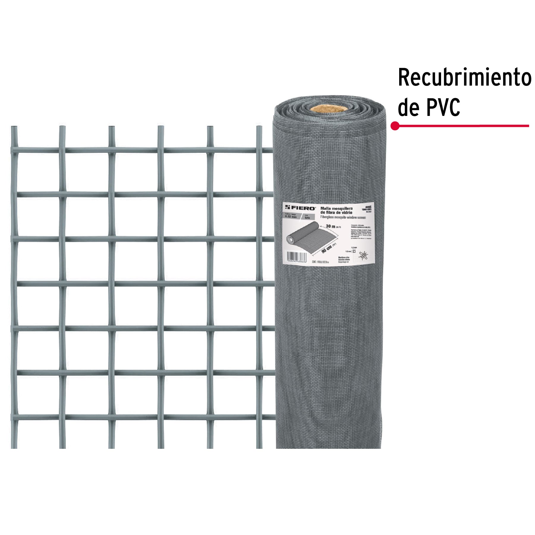 Malla Mosquitera Fibra de Vidrio Altura 0.90 mts Gris Fiero Rollo 30 Metros