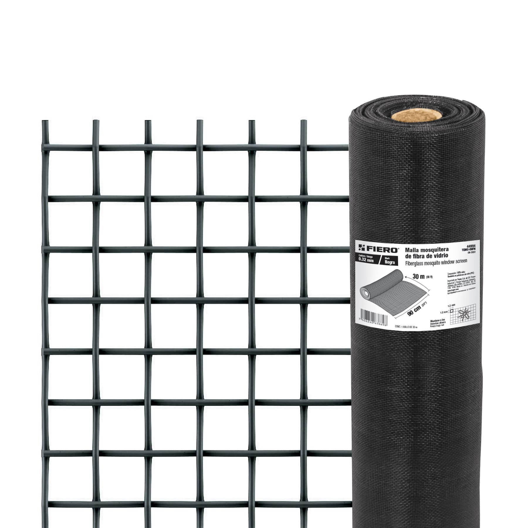 Malla Mosquitera Fibra de Vidrio Altura 0.90 mts Negra Fiero Rollo 30 Metros
