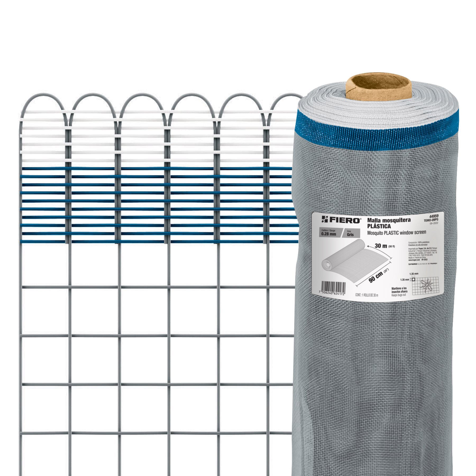 Malla Mosquitera Plastica Gris Altura 0.90 mts Fiero Rollo 30 Mts