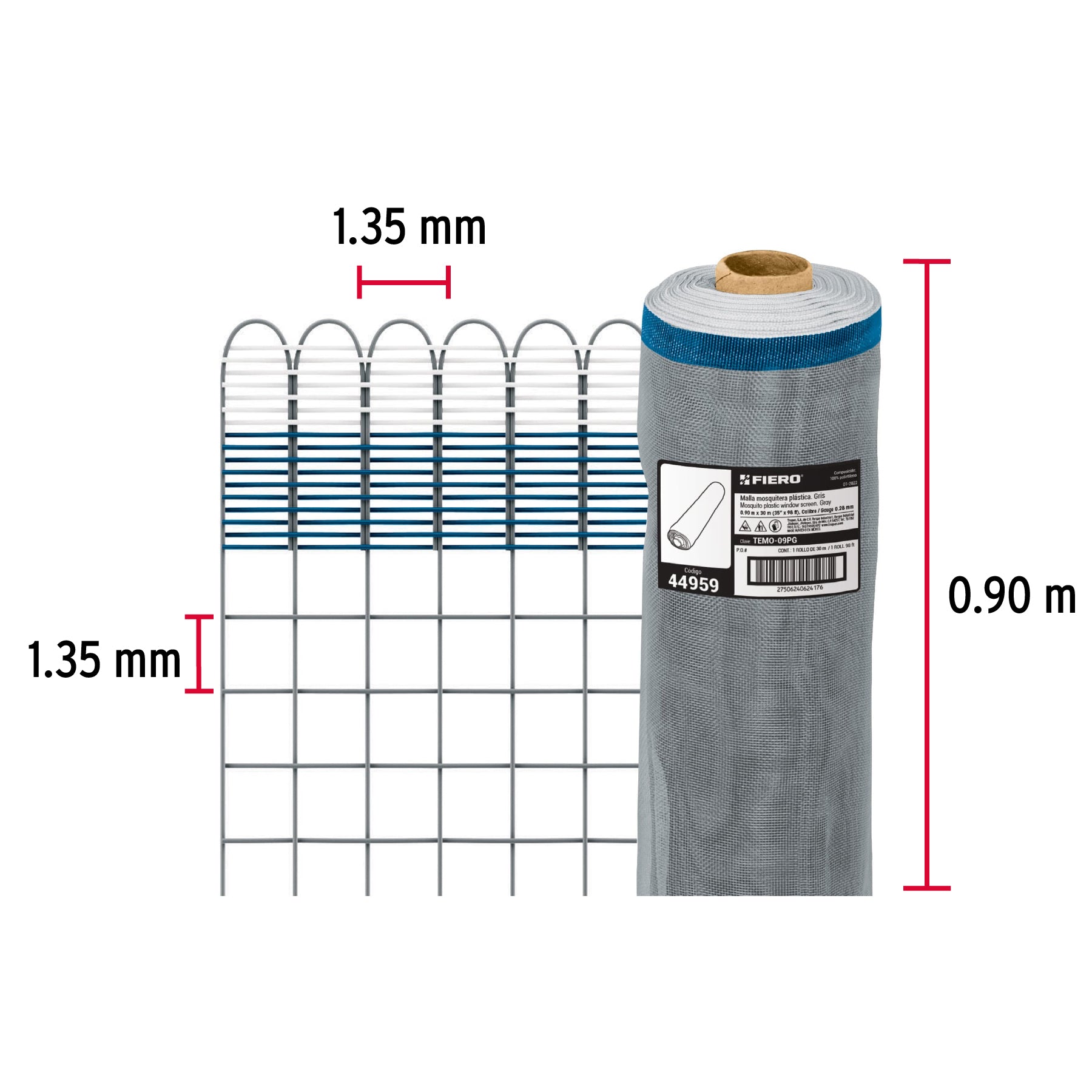 Malla Mosquitera Plastica Gris Altura 0.90 mts Fiero por Metro