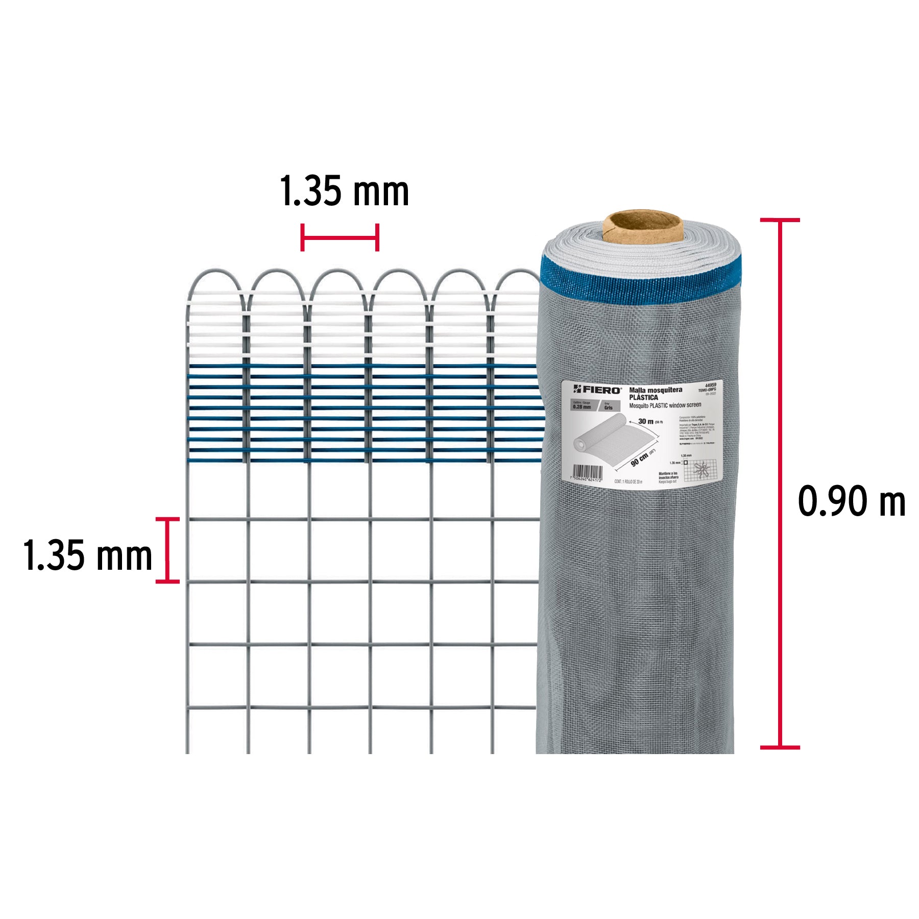 Malla Mosquitera Plastica Gris Altura 0.90 mts Fiero Rollo 30 Mts