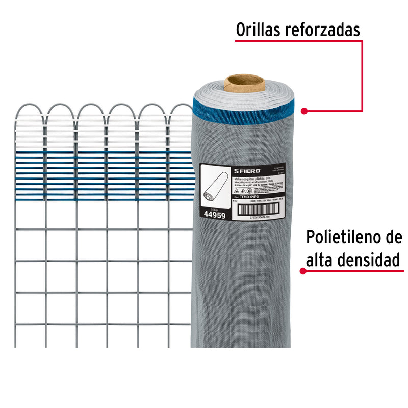 Malla Mosquitera Plastica Gris Altura 0.90 mts Fiero