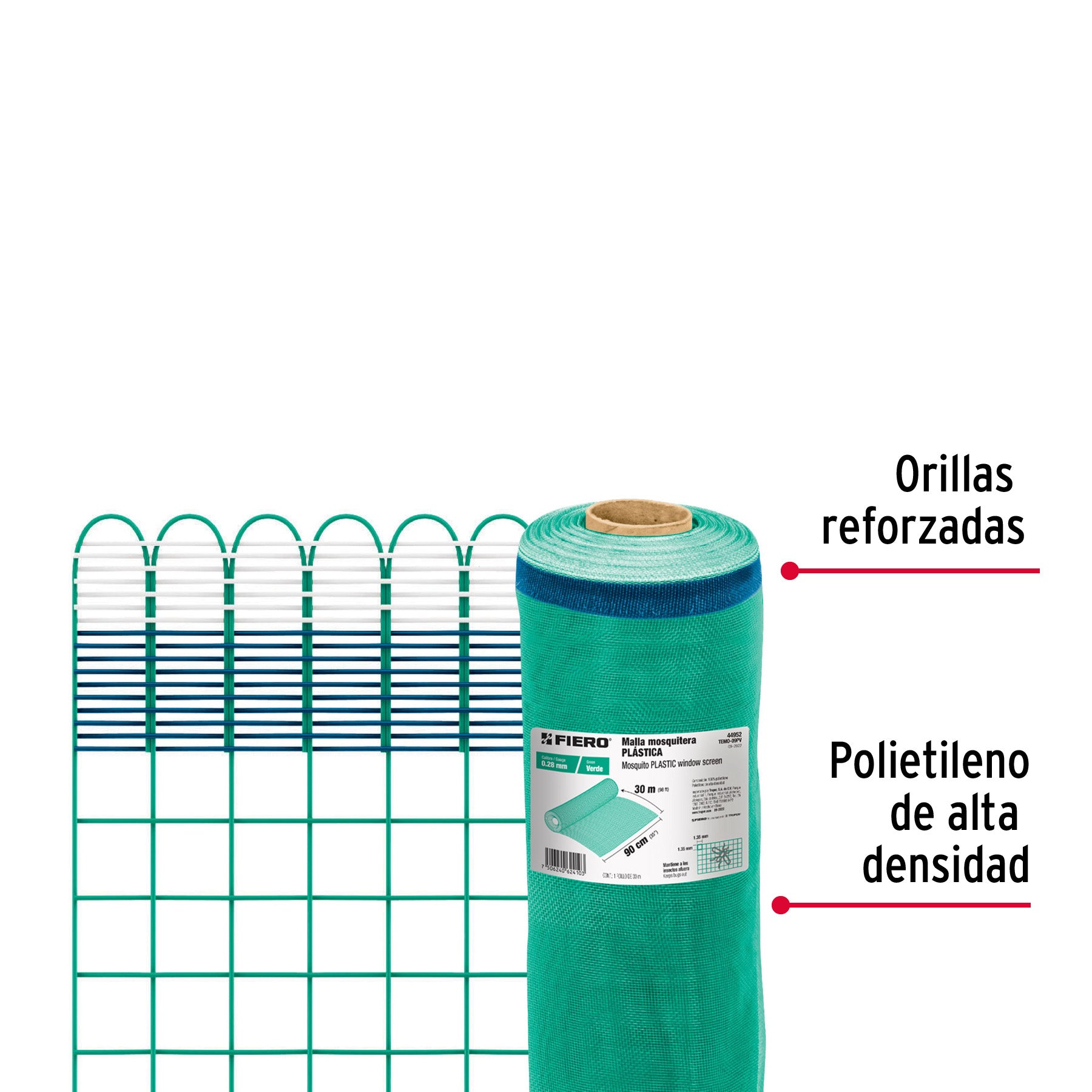 Malla Mosquitera Plastica Verde Altura 0.90 mts Fiero Rollo 30 Mts