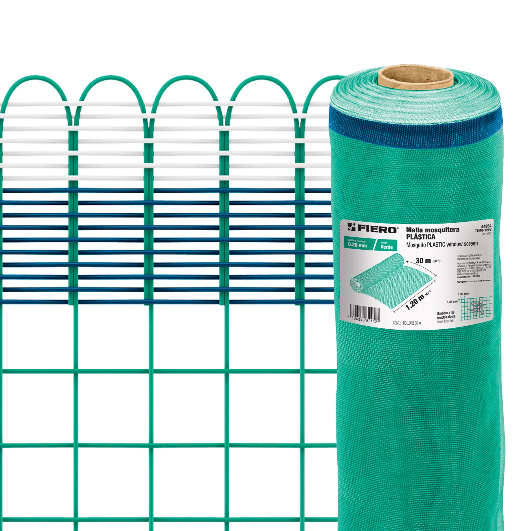 Malla Mosquitera Plastica Verde Altura 1.20 mts Fiero Rollo 30 Mts