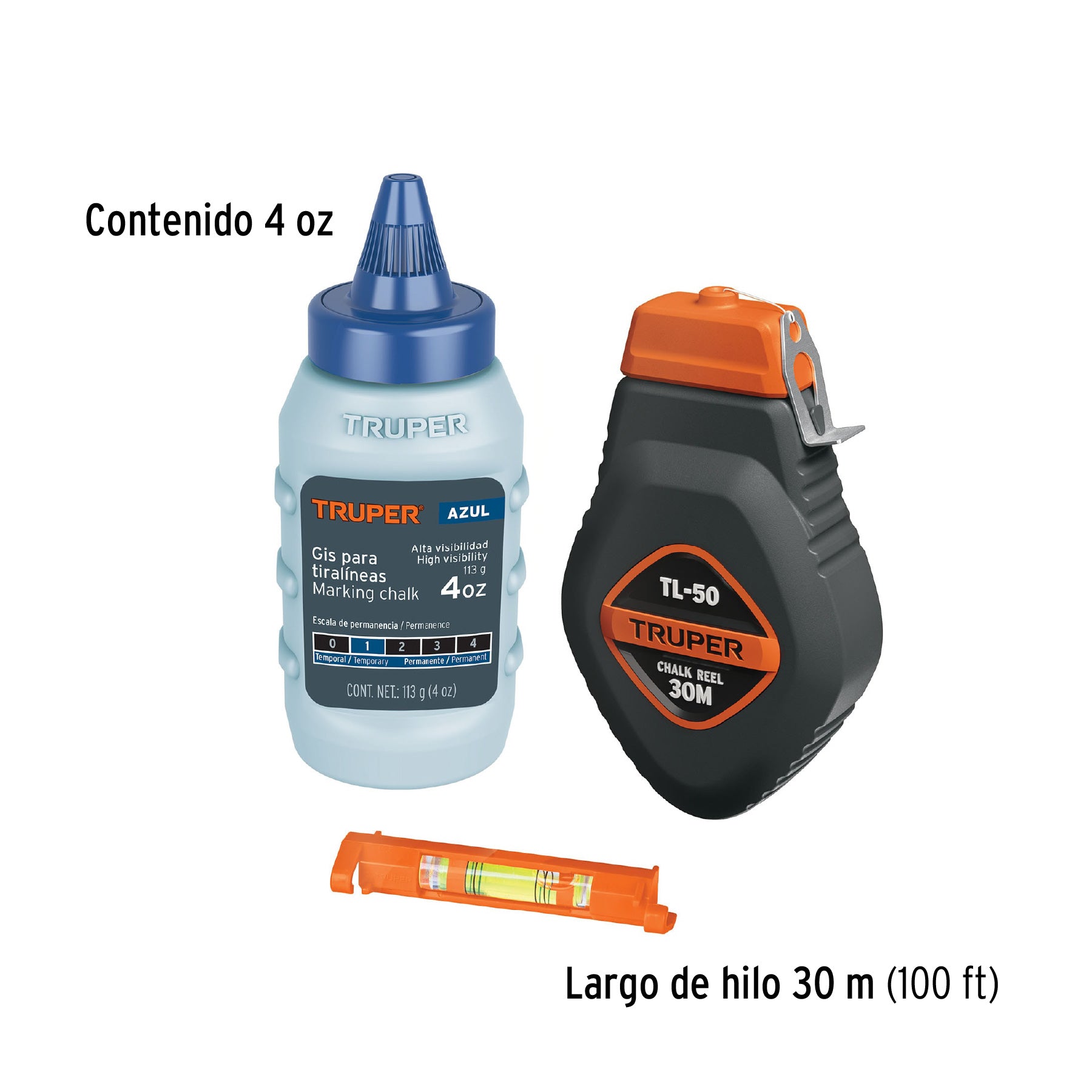 Tiralineas Plastico 30 Metros con Gis de 4 Onzas Truper