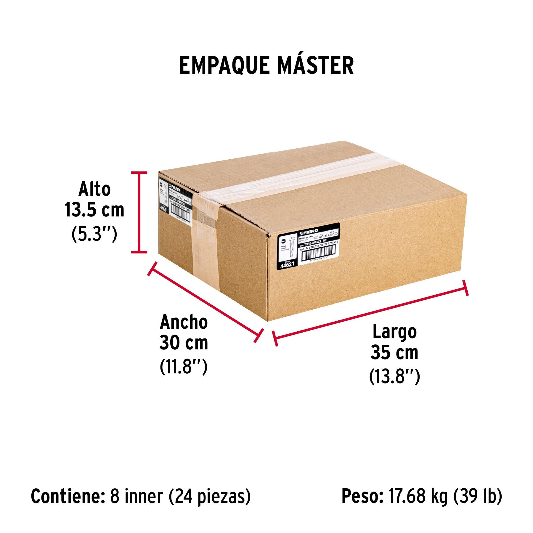 Tornillo Tipo Estufa 3/16" x 2"1/2 Fiero Bolsa 100 Piezas