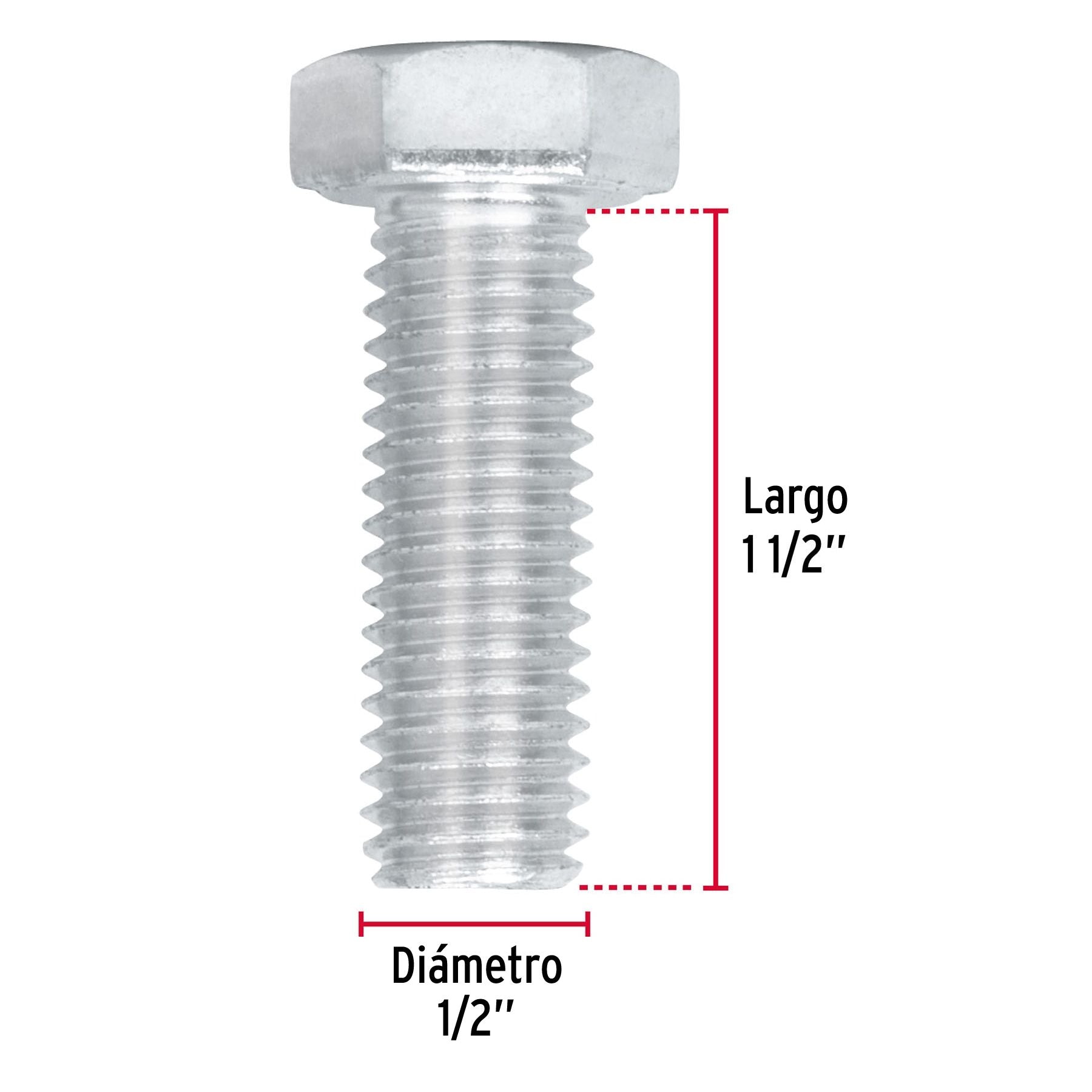 Tornillo Cabeza Hexagonal 1/2" x 1"1/2 Fiero Bolsa 30 Piezas