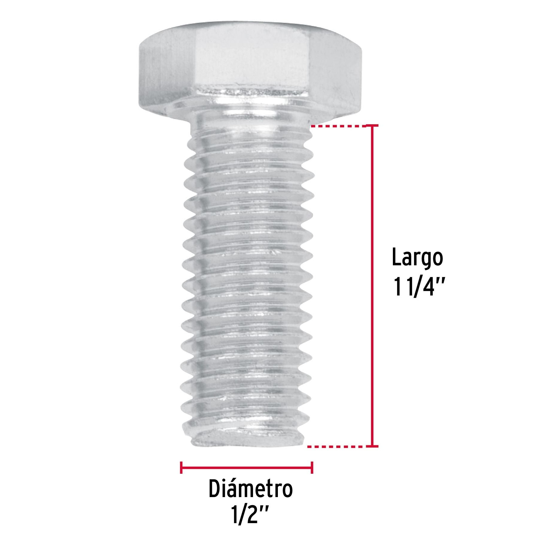 Tornillo Cabeza Hexagonal 1/2" x 1"1/4 Fiero Bolsa 40 Piezas