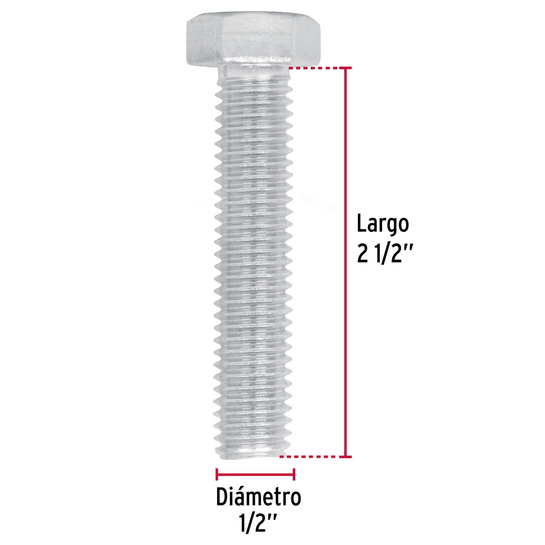 Tornillo Cabeza Hexagonal 1/2" x 2"1/2 Fiero Bolsa 20 Piezas