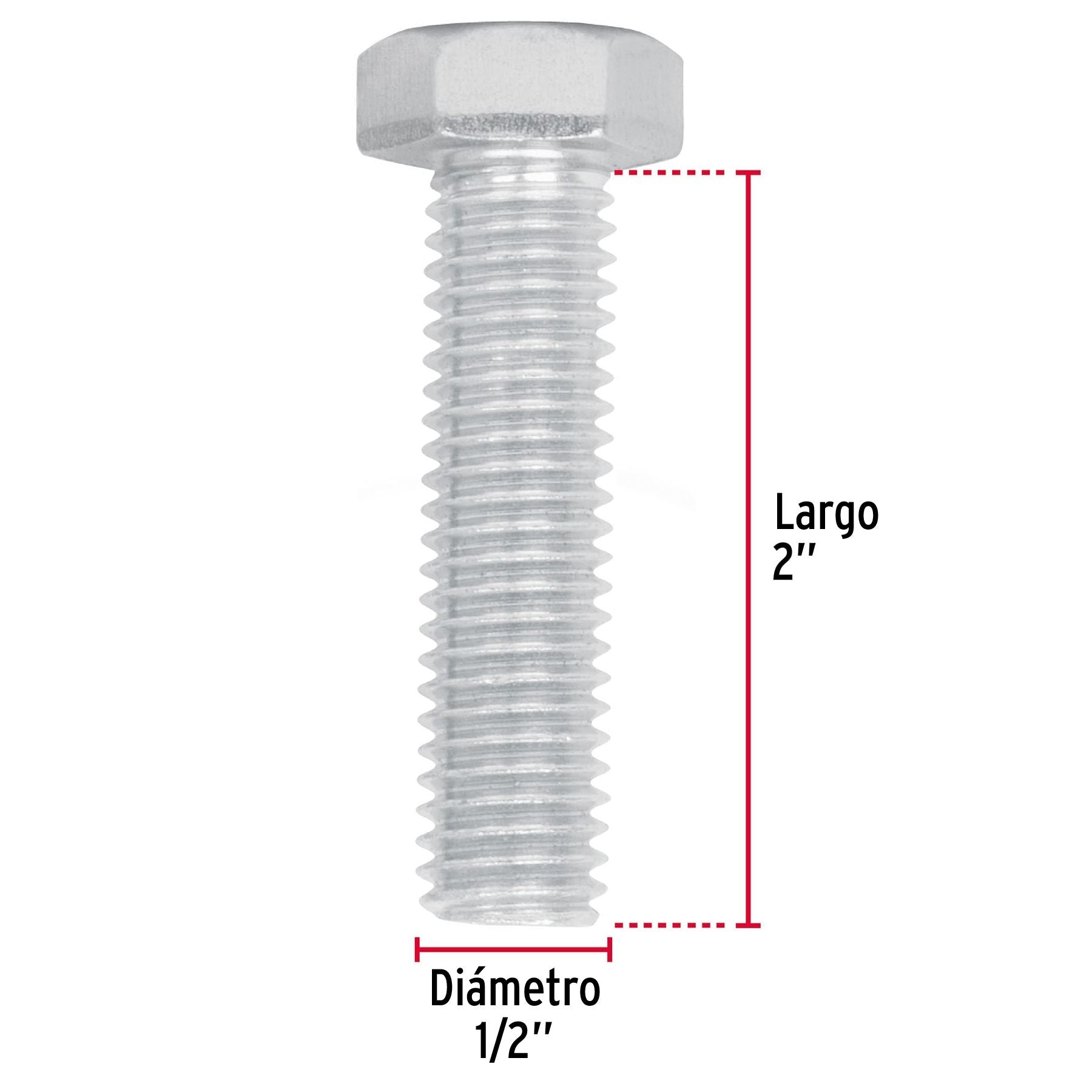 Tornillo Cabeza Hexagonal 1/2" x 2" Fiero Bolsa 30 Piezas