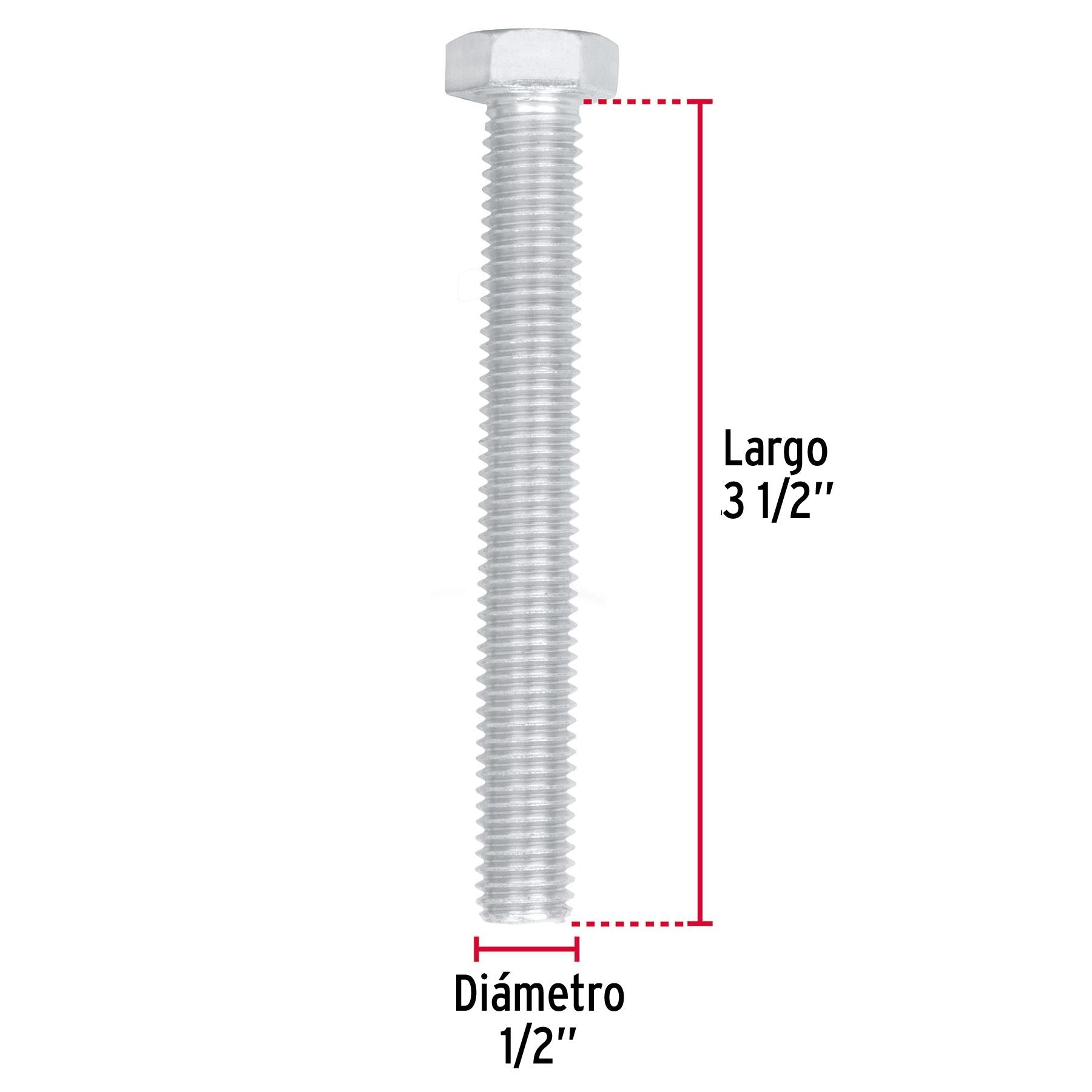 Tornillo Cabeza Hexagonal 1/2" x 3"1/2 Fiero Bolsa 20 Piezas