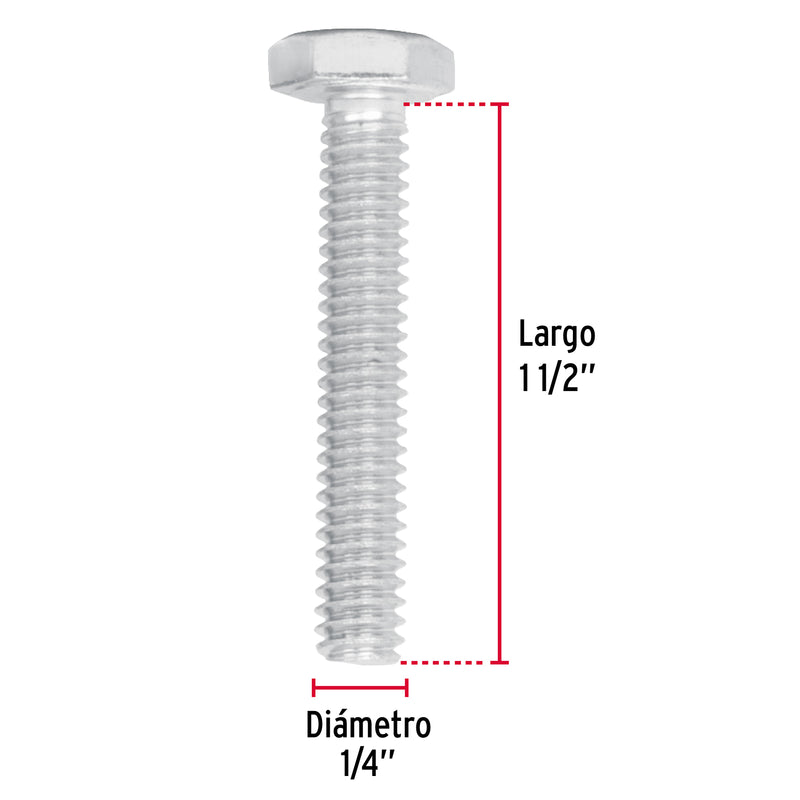 Tornillo Cabeza Hexagonal 1/4" x 1"1/2 Bolsa 80 Piezas Fiero