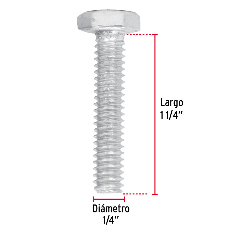 Tornillo Cabeza Hexagonal 1/4" (6 mm) X 1"1/4 Bolsa 100 Piezas Fiero