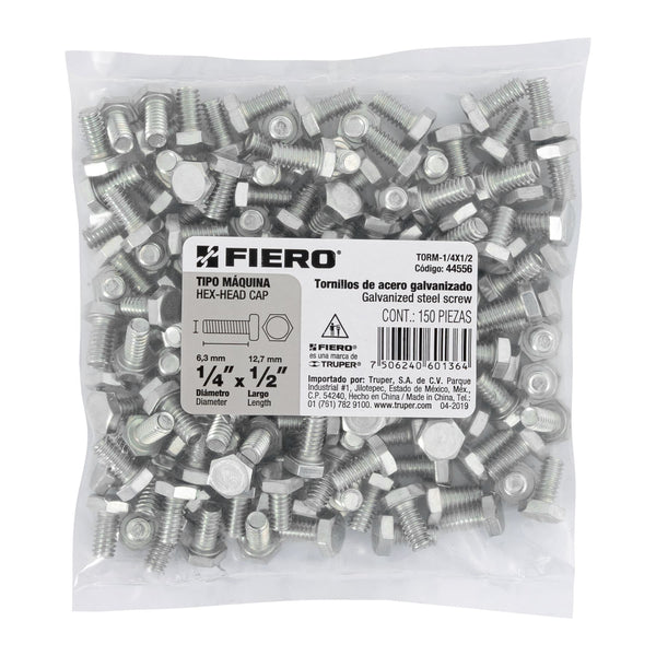 Tornillo Cabeza Hexagonal 1/4" (6 mm) X  1/2" Bolsa 150 Piezas Fiero