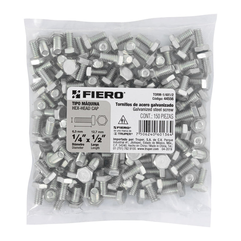 Tornillo Cabeza Hexagonal 1/4" (6 mm) X  1/2" Bolsa 150 Piezas Fiero