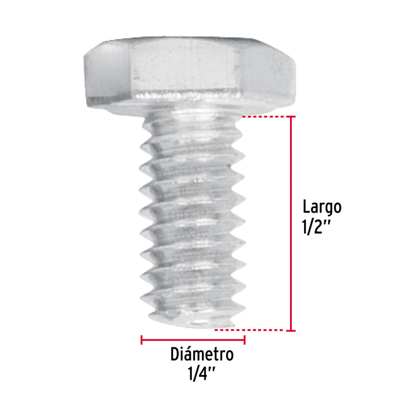 Tornillo Cabeza Hexagonal 1/4" (6 mm) X  1/2" Bolsa 150 Piezas Fiero