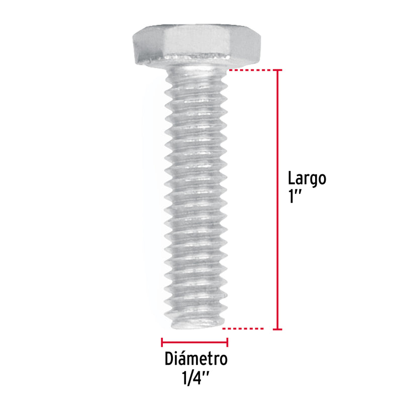 Tornillo Cabeza Hexagonal 1/4" (6 mm) X 1" Bolsa 100 Piezas Fiero