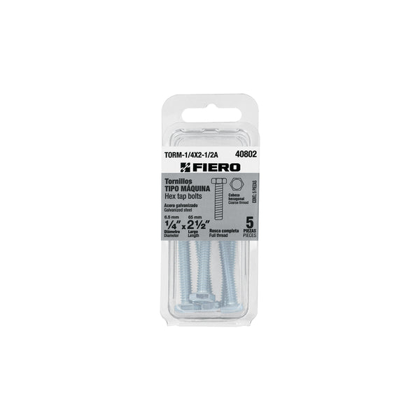 Tornillo Cabeza Hexagonal 1/4" x 2"1/2 Blister 5 Piezas Fiero