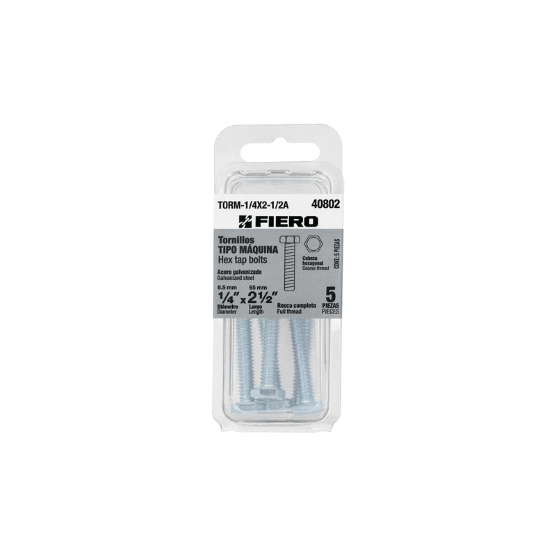 Tornillo Cabeza Hexagonal 1/4" x 2"1/2 Blister 5 Piezas Fiero