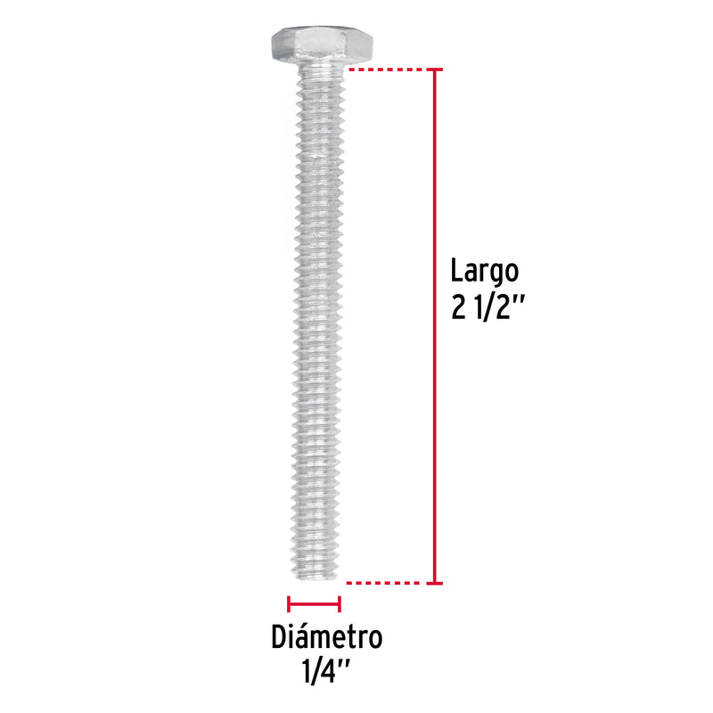 Tornillo Cabeza Hexagonal 1/4" x 2"1/2 Bolsa 50 Piezas Fiero