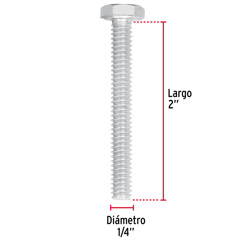 Tornillo Cabeza Hexagonal 1/4" X 2" Bolsa 60 Piezas Fiero
