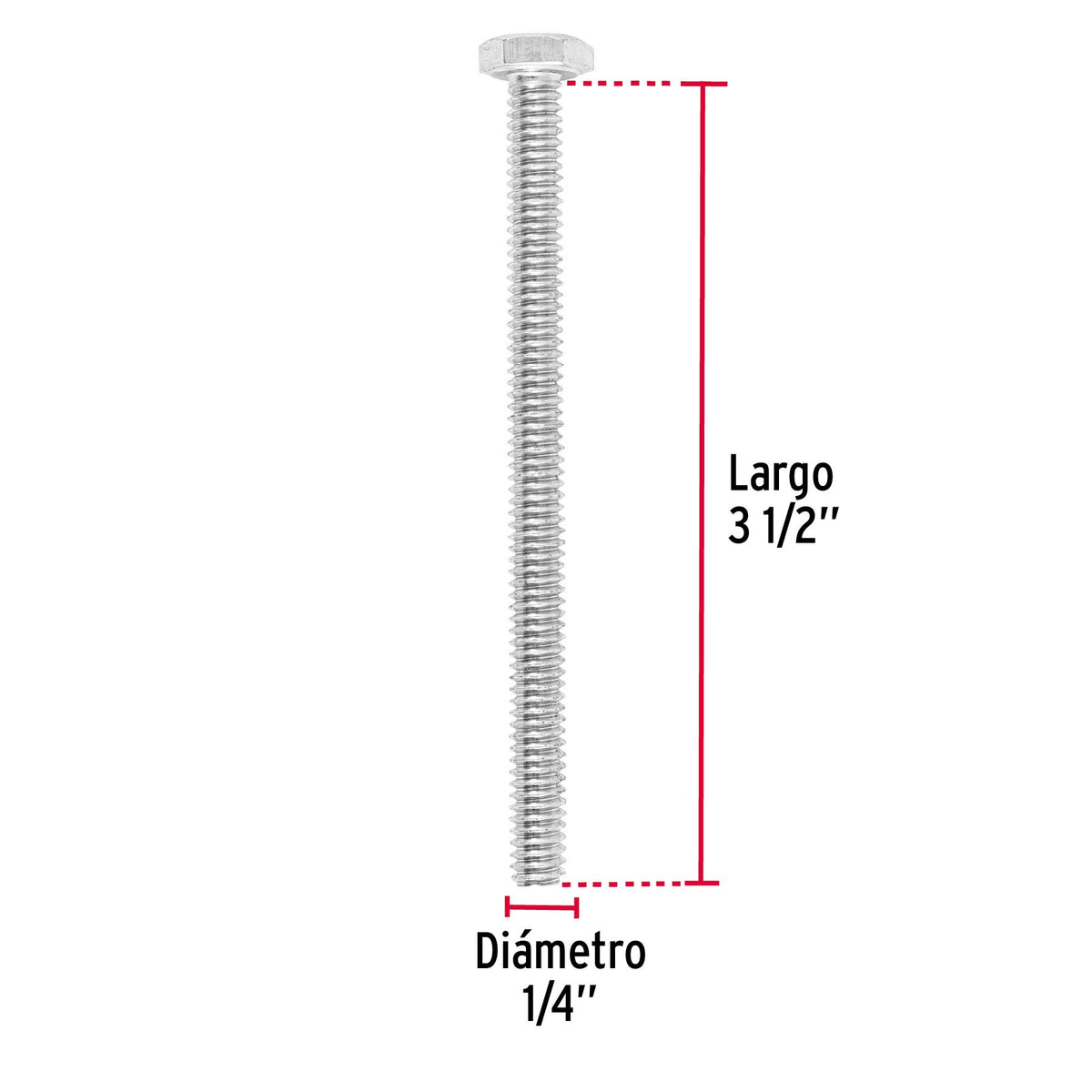 Tornillo Cabeza Hexagonal 1/4" x 3"1/2 Fiero Bolsa 30 Piezas