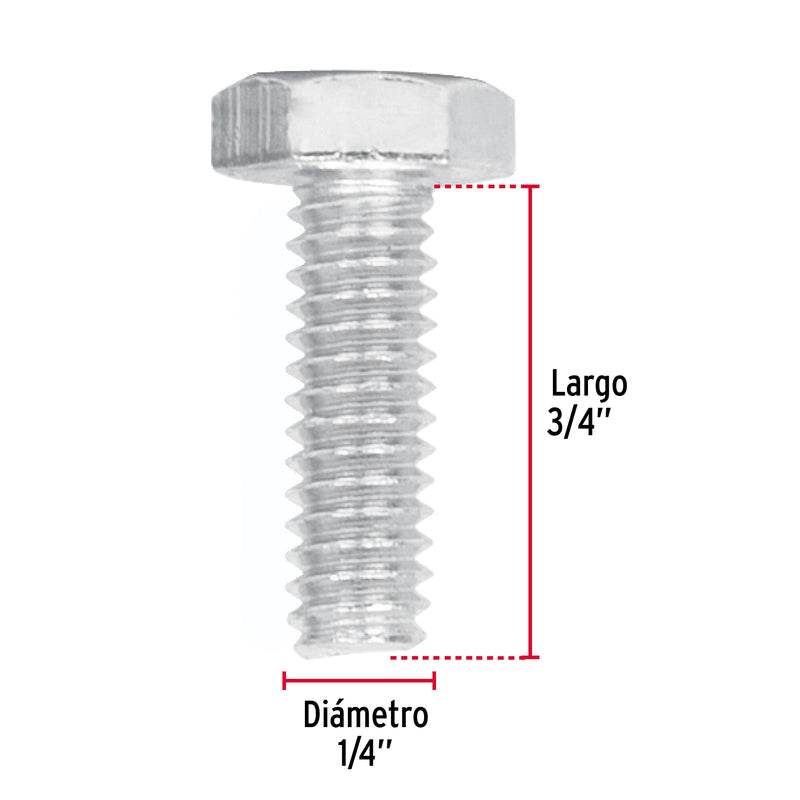 Tornillo Cabeza Hexagonal 1/4" (6 mm) X  3/4" Bolsa 100 Piezas Fiero