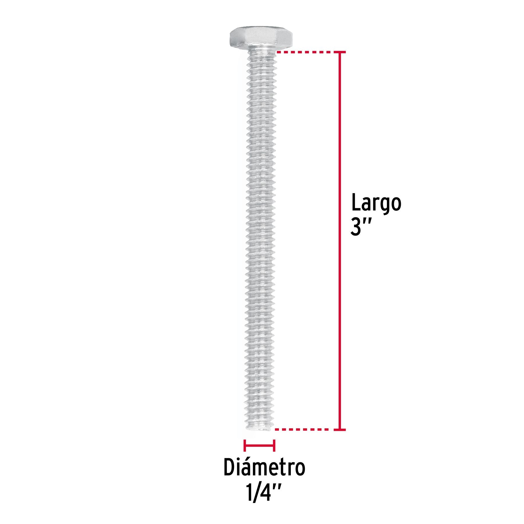 Tornillo Cabeza Hexagonal 1/4" x 3" Fiero Bolsa 50 Piezas