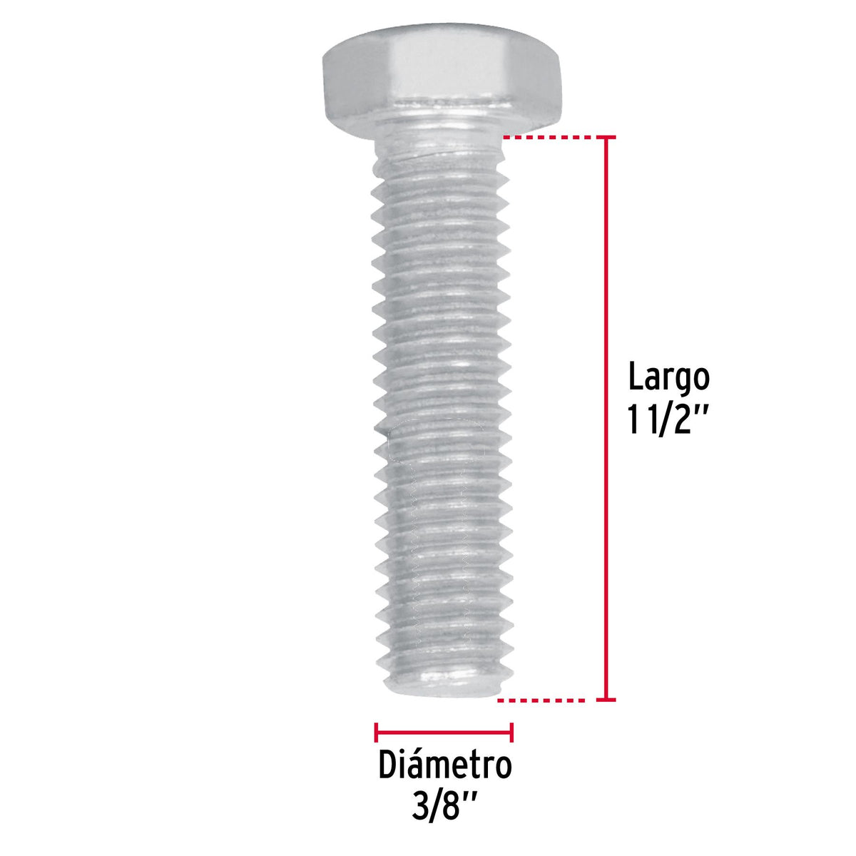 Tornillo Cabeza Hexagonal 3/8" X 1"1/2 Fiero Bolsa 70 Piezas