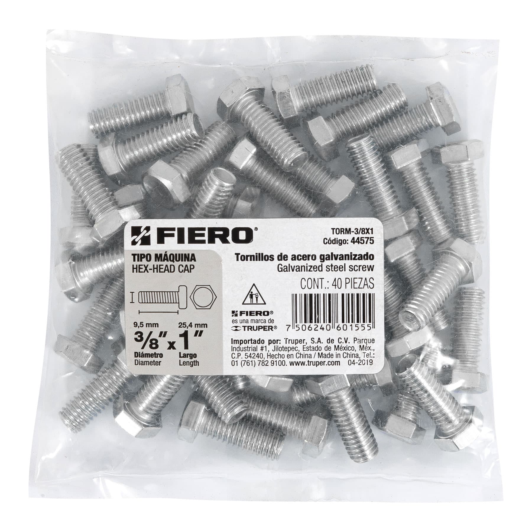 Tornillo Cabeza Hexagonal 3/8" (10 mm) X 1" Fiero