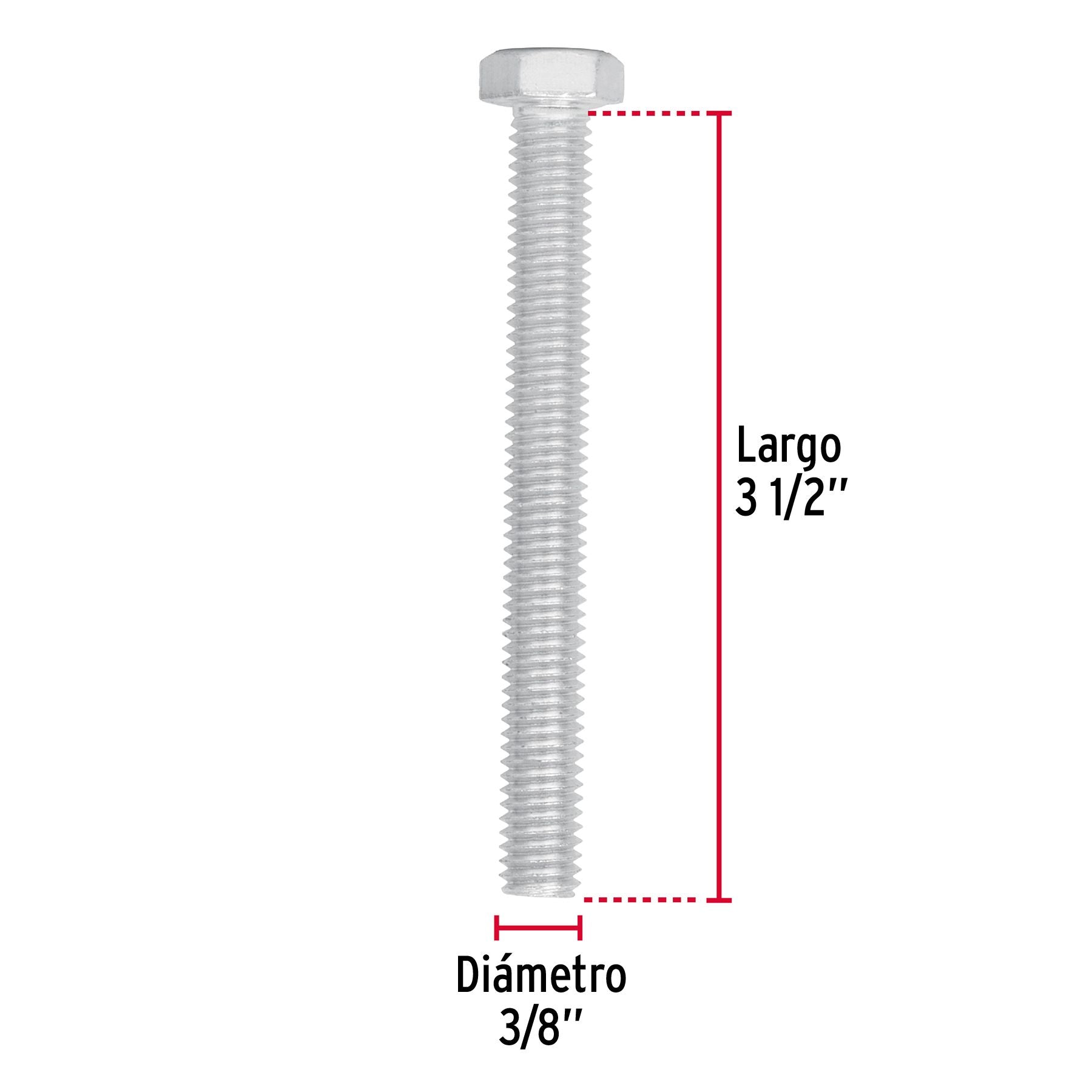 Tornillo Cabeza Hexagonal 3/8" x 3"1/2 Fiero Bolsa 30 Piezas