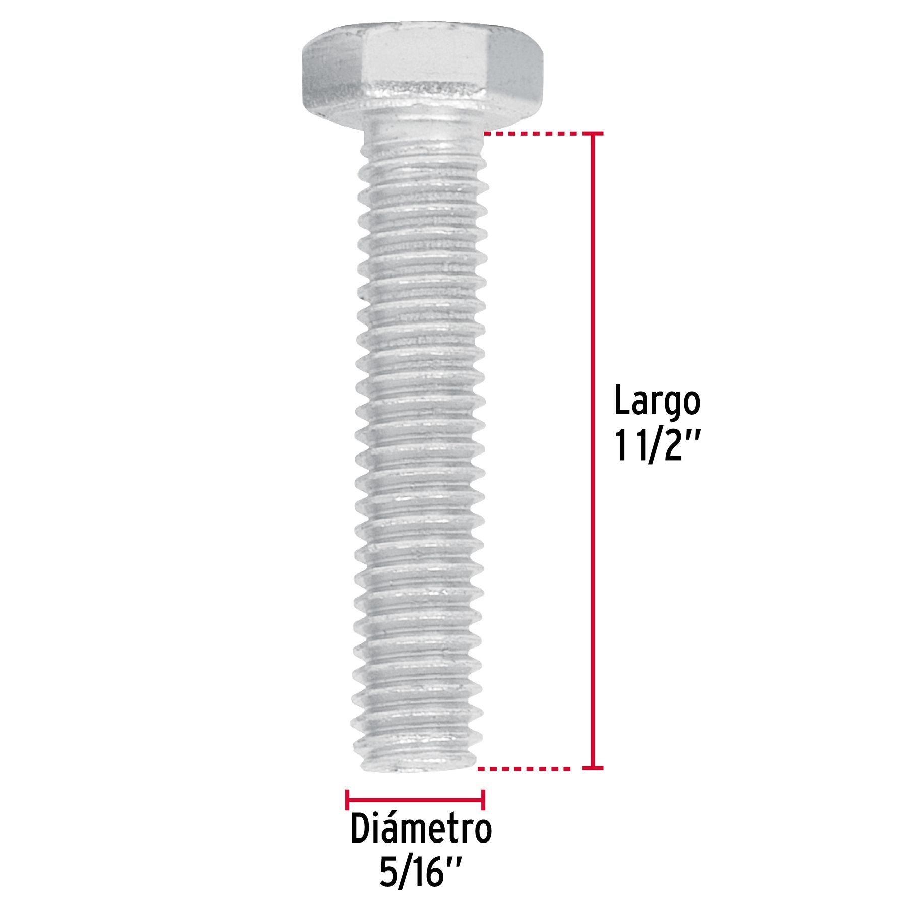 Tornillo Cabeza Hexagonal 5/16" x 1"1/2 Fiero Bolsa 50 Piezas