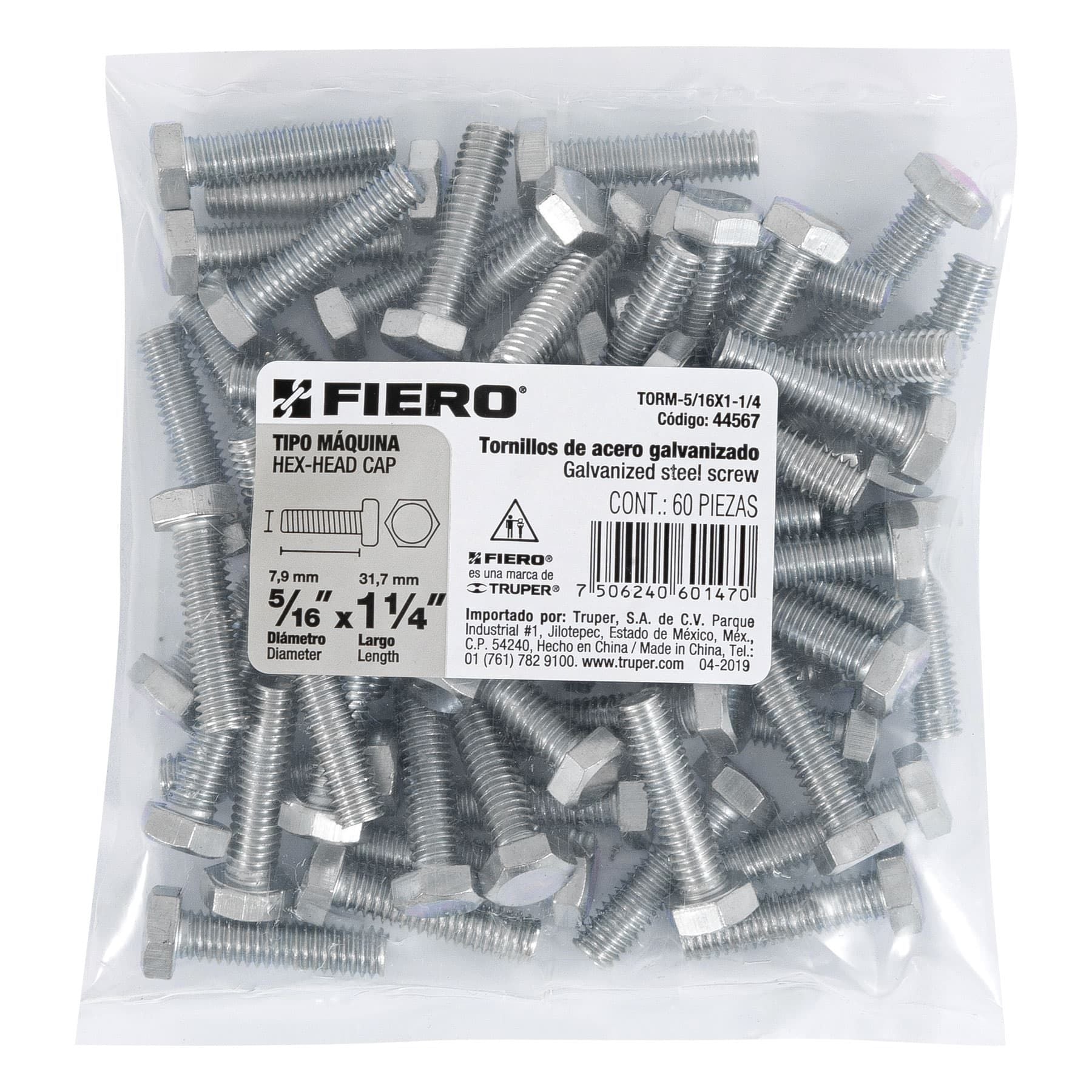 Tornillo Cabeza Hexagonal 5/16" x 1"1/4 Fiero Bolsa 60 Piezas