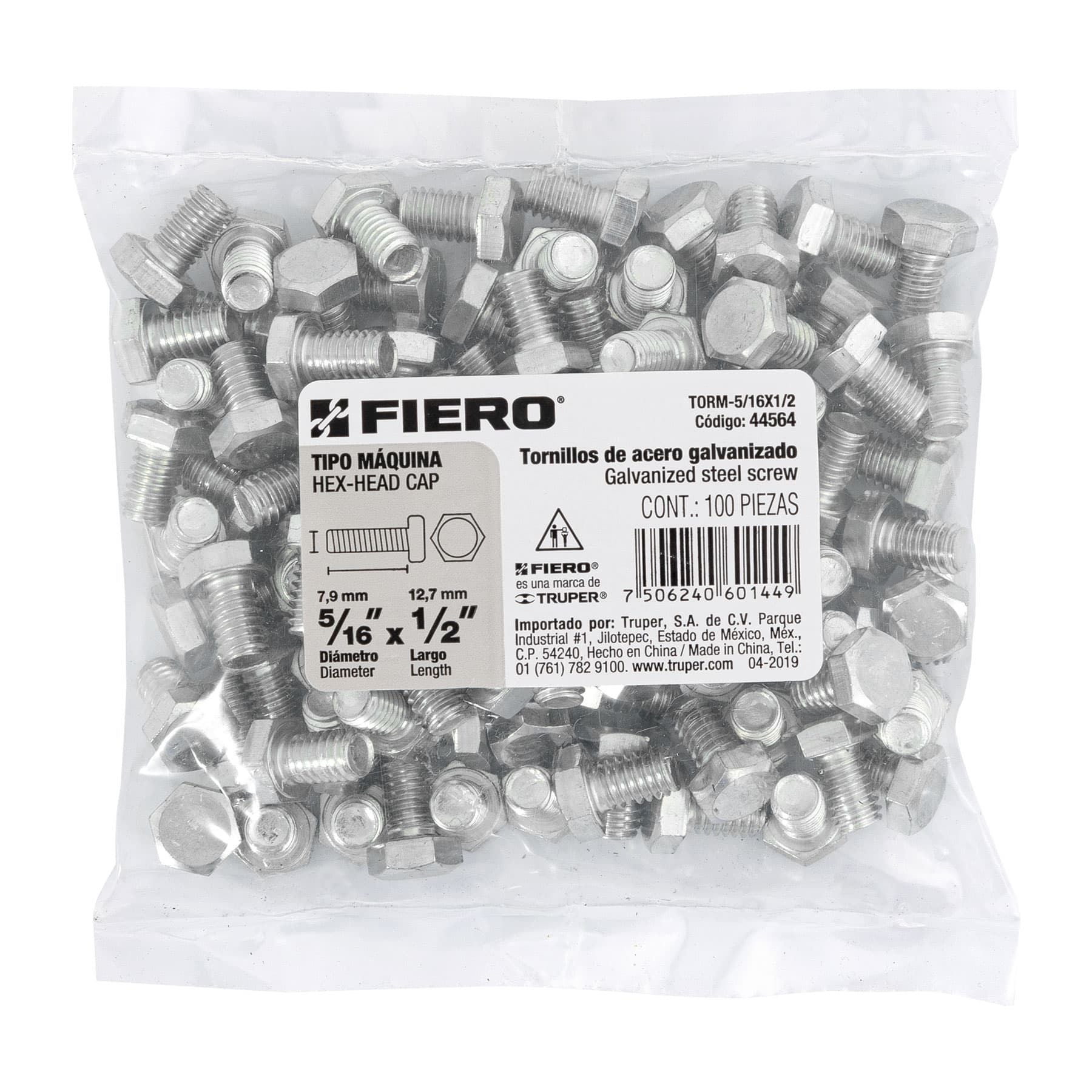Tornillo Cabeza Hexagonal 5/16" x  1/2" Fiero Bolsa 100 Piezas
