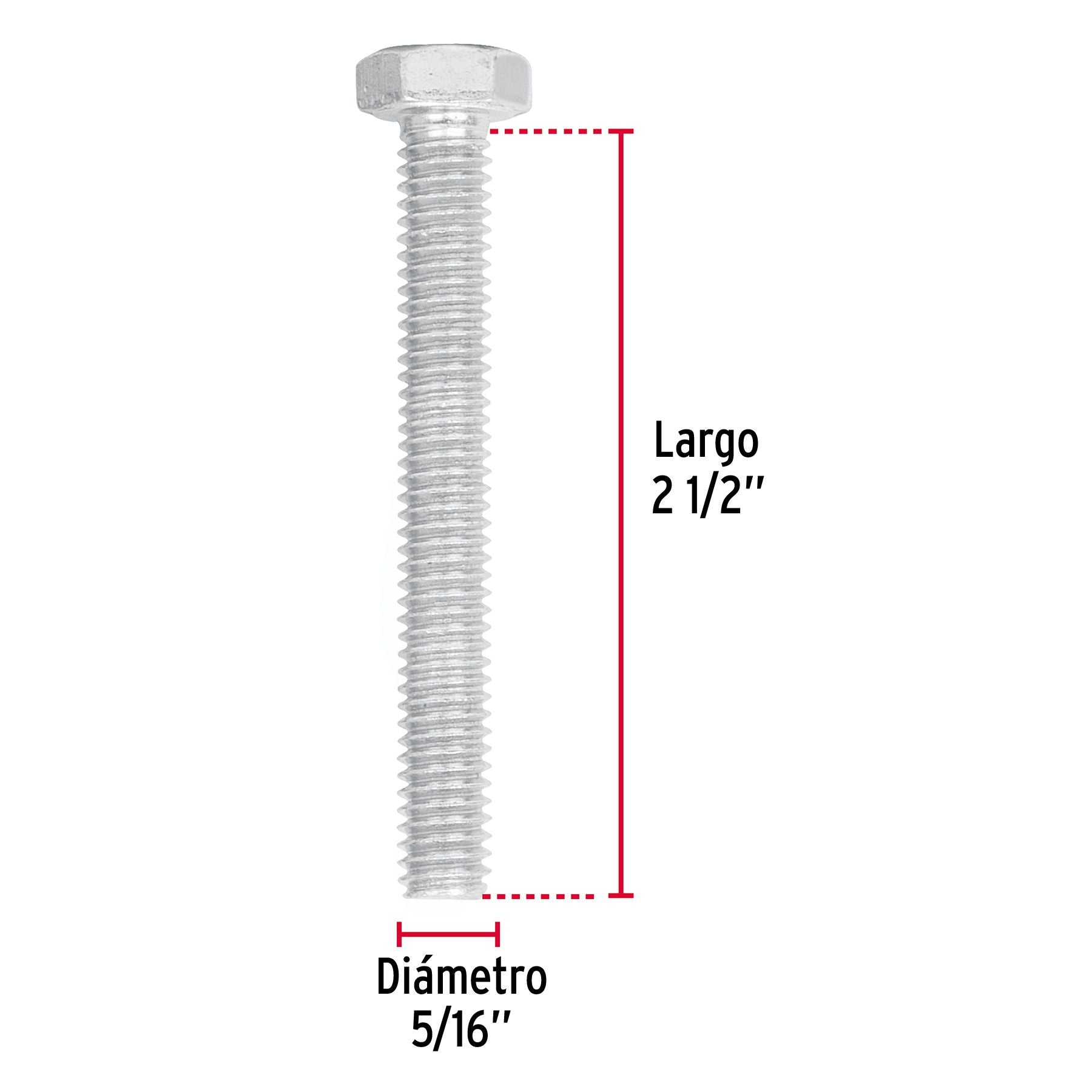Tornillo Cabeza Hexagonal 5/16" x 2"1/2 Fiero Bolsa 60 Piezas