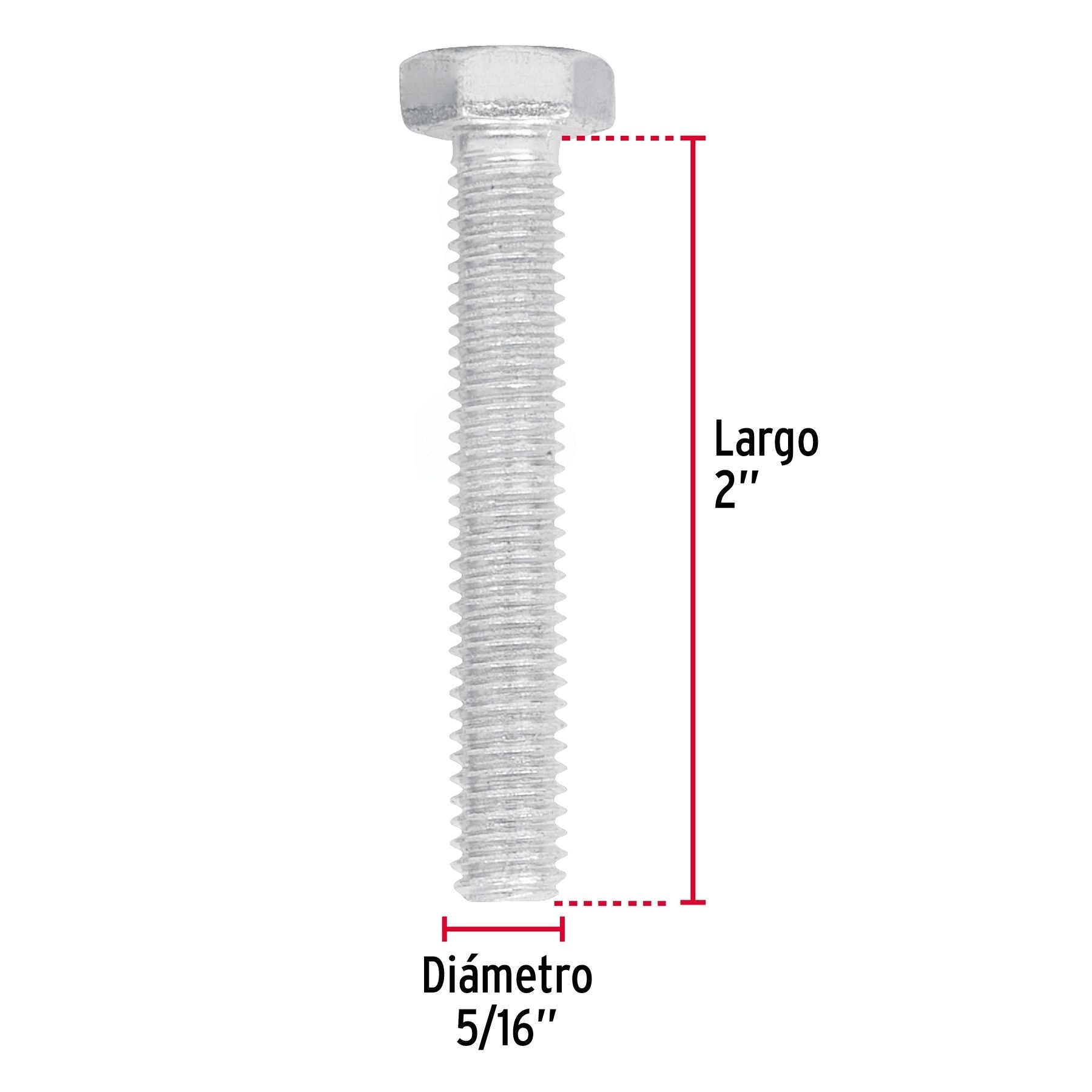 Tornillo Cabeza Hexagonal 5/16" x 2" Fiero Bolsa 80 Piezas