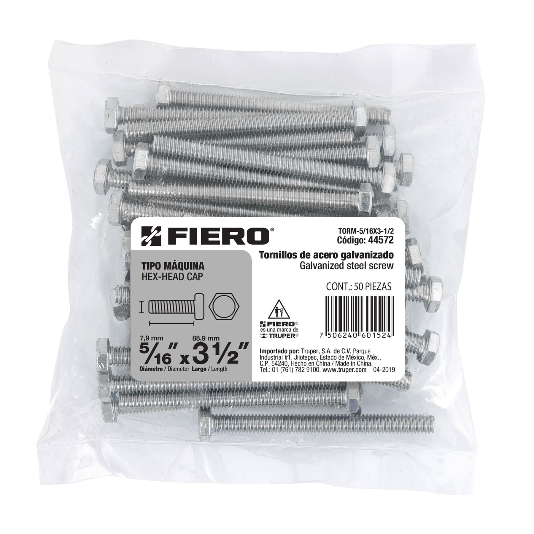 Tornillo Cabeza Hexagonal 5/16" x 3"1/2 Fiero Bolsa 50 Piezas